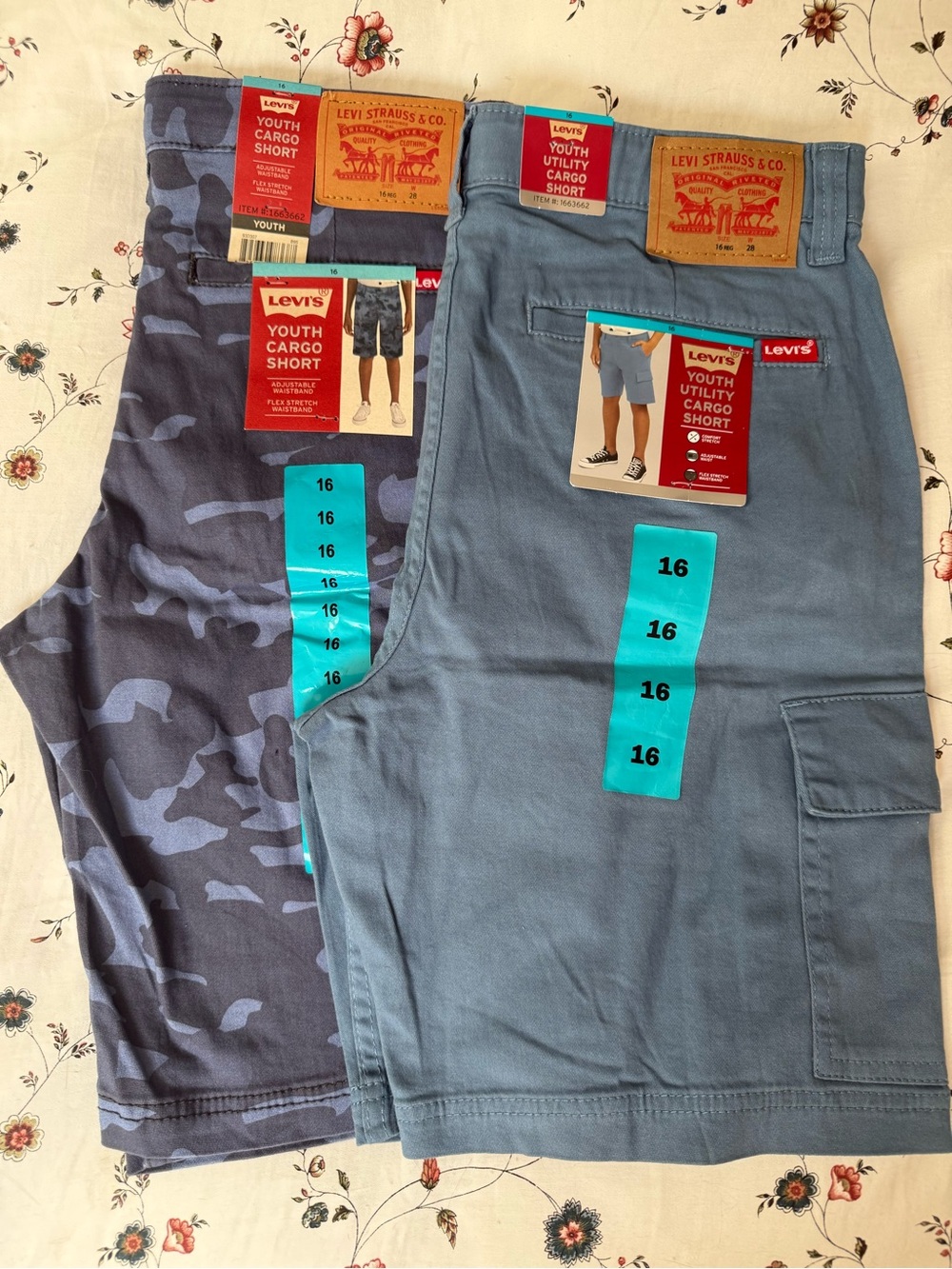 Levi's Kids Cargo Shorts in Blue Camo and Slate Blue